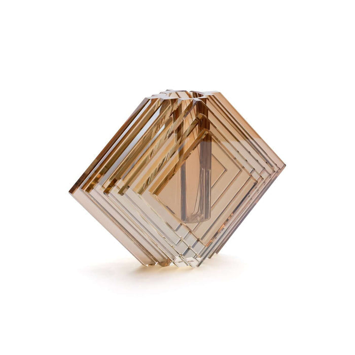 Stacked Concentric Diamond Motif Crystal Glass Vase - Amber - Vases by Carlyle Avenue