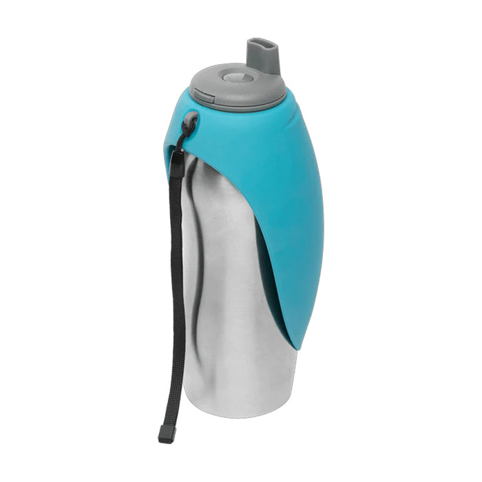 Stainless Steel Travel Water Bottle with Silicone Flip Up Bowl