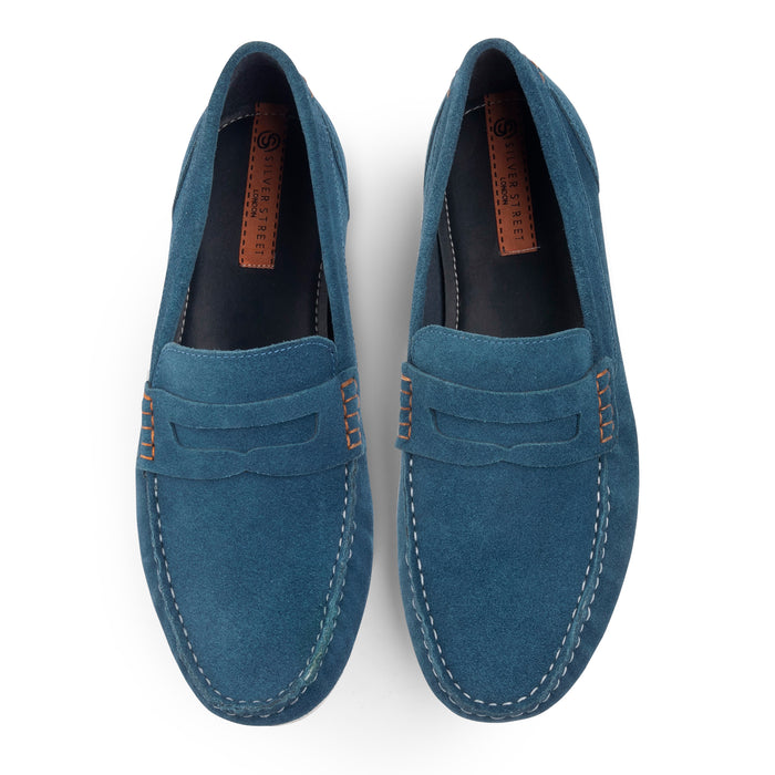 Stanhope Suede Leather Penny Loafers - Blue