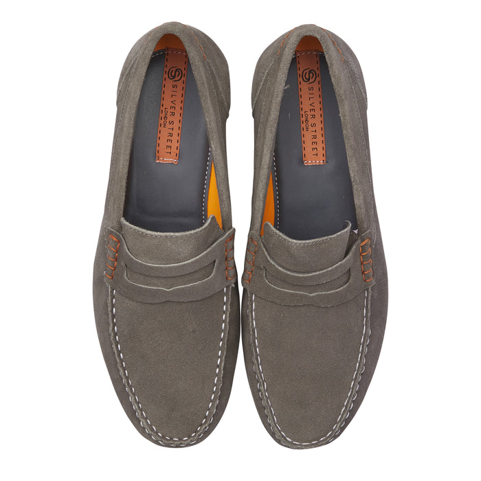 Stanhope Suede Leather Penny Loafers - Grey