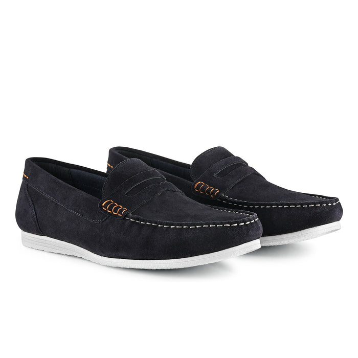 Stanhope Suede Leather Penny Loafers - Navy