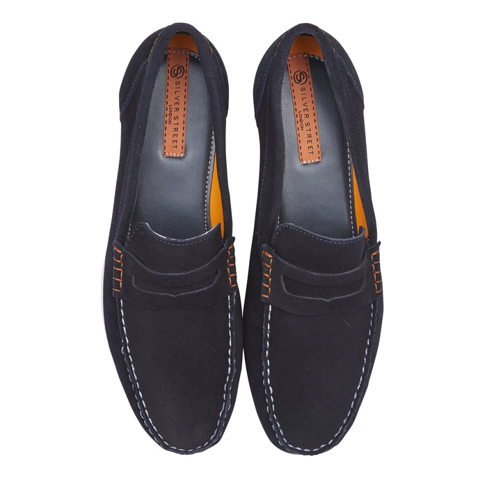 Stanhope Suede Leather Penny Loafers - Navy
