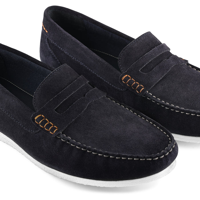 Stanhope Suede Leather Penny Loafers - Navy