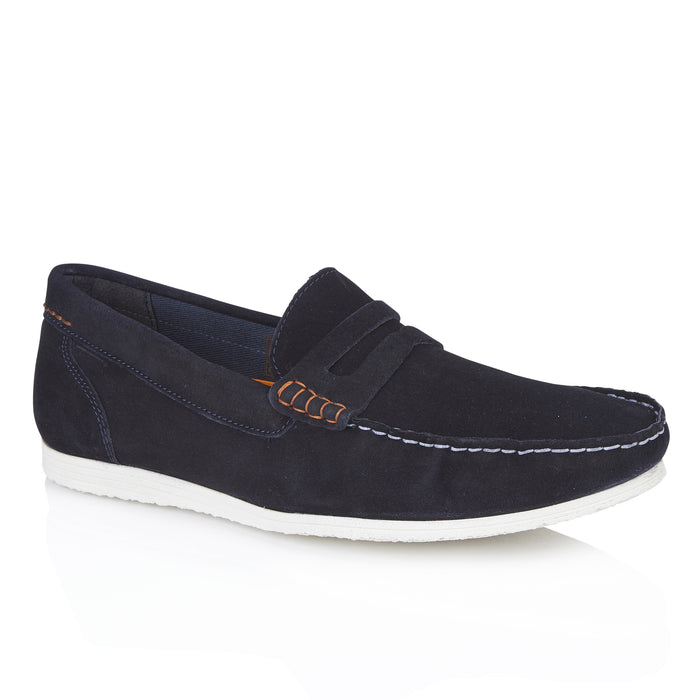 Stanhope Suede Leather Penny Loafers - Navy