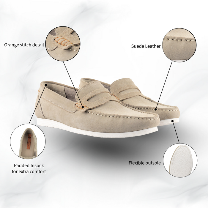 Stanhope Suede Leather Penny Loafers - Sand
