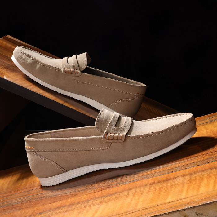 Stanhope Suede Leather Penny Loafers - Sand