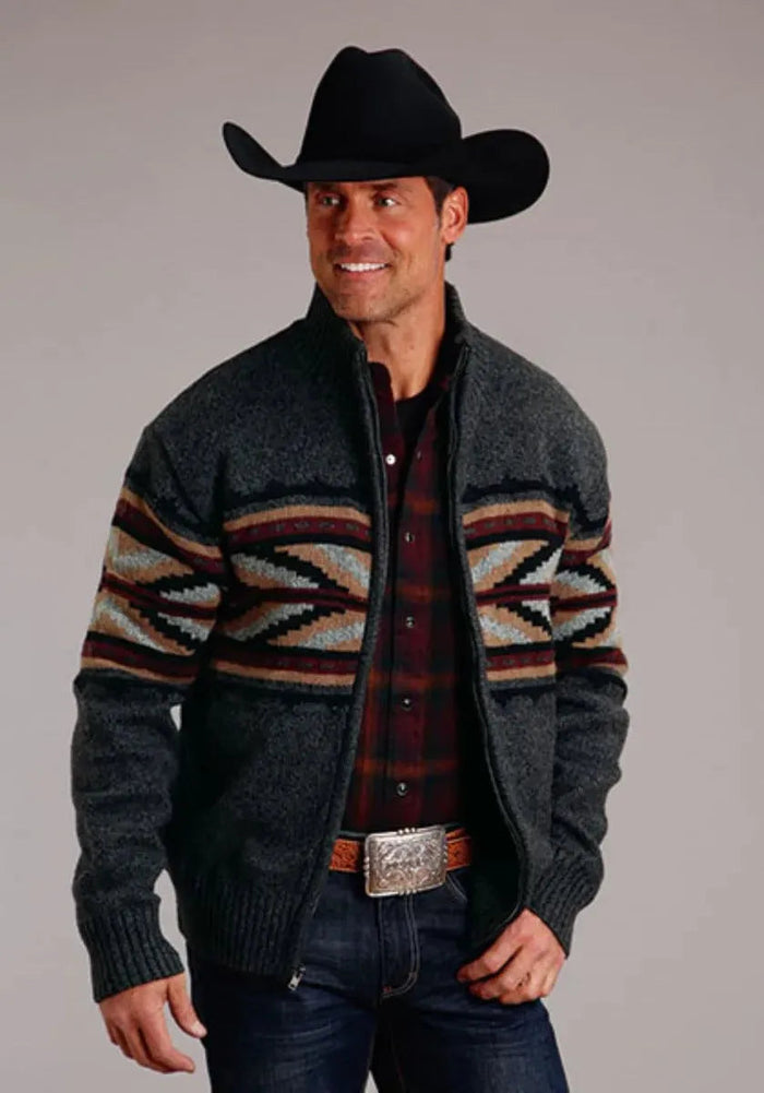 Stetson Arrow Boarder (Grey) - Men's Wool Blended Sweater - Hatcountry