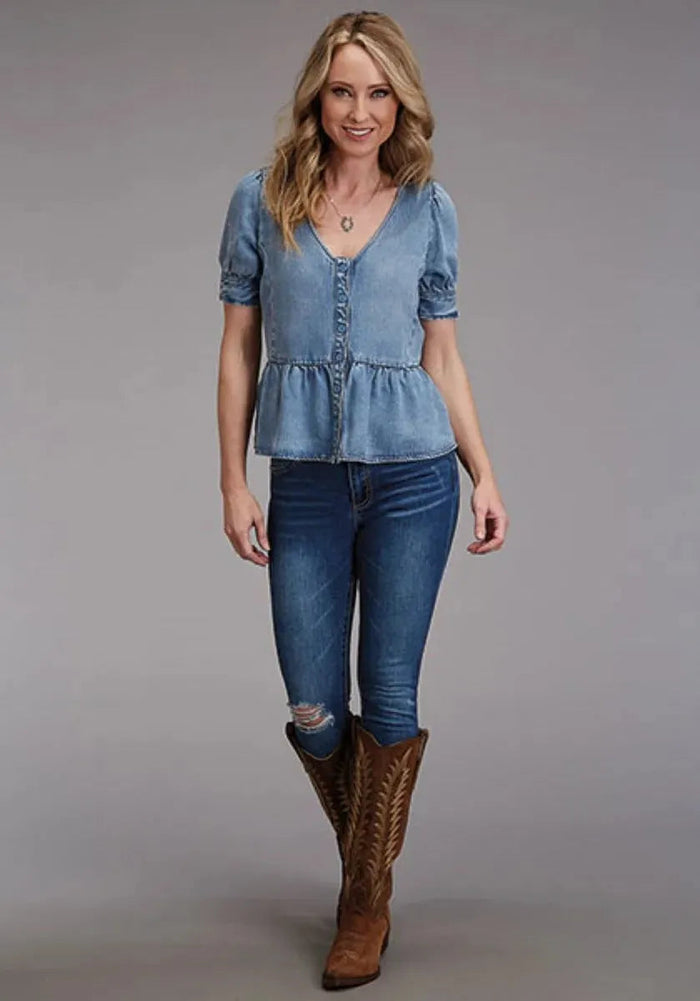 Stetson Lyocel Peasant Blouse (Blue) - Women's Short Sleeve Shirt - Hatcountry