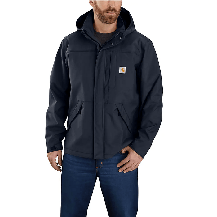 Carhartt Storm Defender Shoreline waterproof hooded jacket in black, big and tall sizes