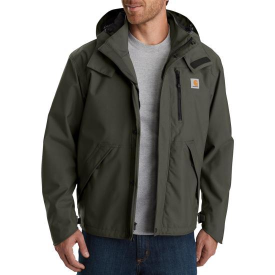 Carhartt Storm Defender loose fit heavyweight waterproof jacket in olive, big and tall sizing