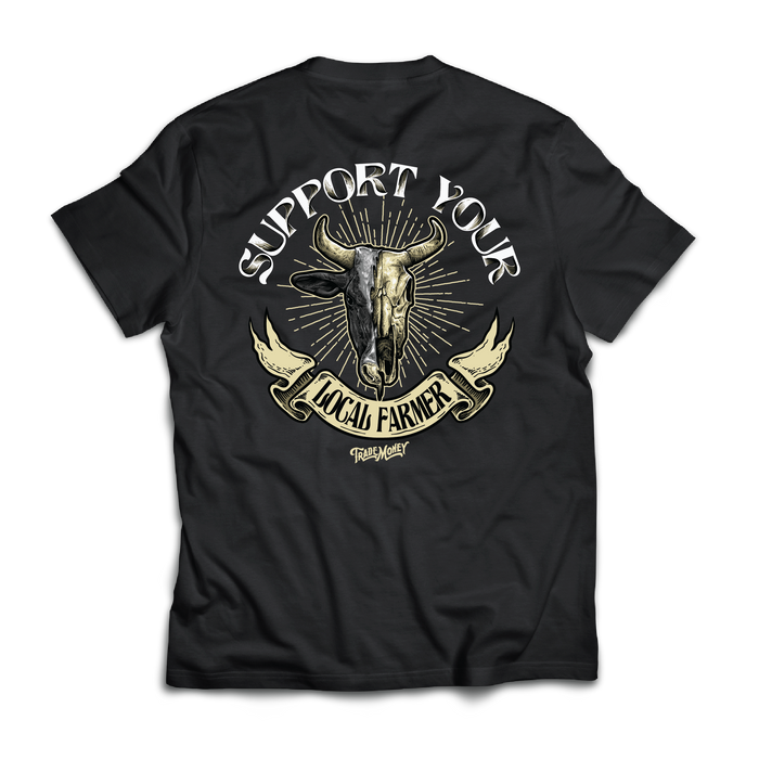 Trade Money Support Your Local Farmer graphic tee in black, big and tall sizing