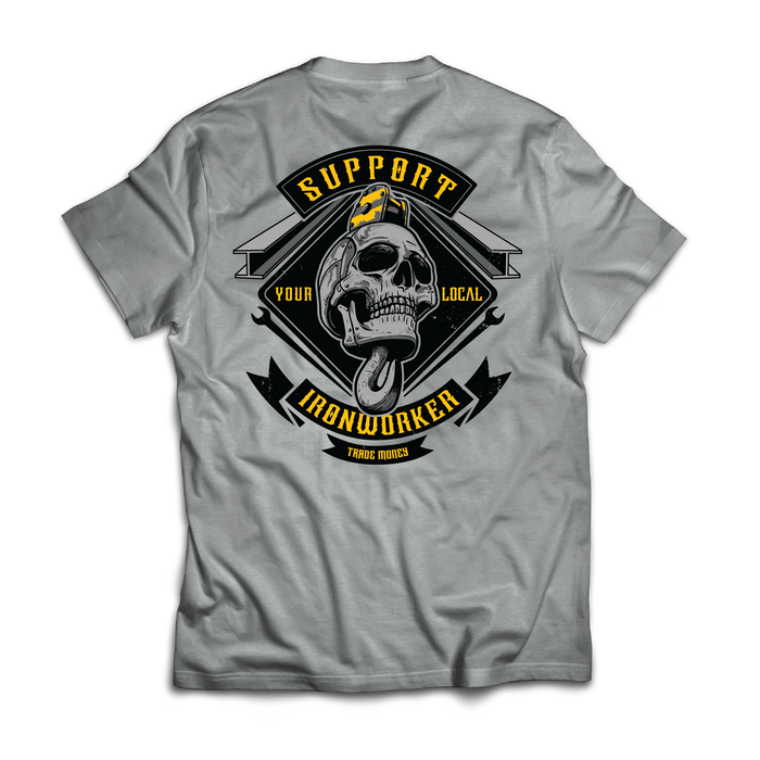 Trade Money Support Your Local Ironworker graphic tee in grey frost, big and tall sizing