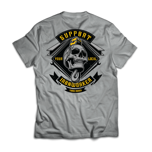 Trade Money Support Your Local Ironworker graphic tee in grey frost, big and tall sizing