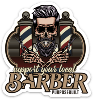 3 inch sticker reading Support Your Local Barber