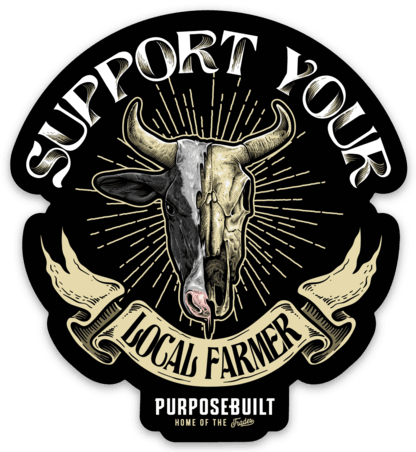 3 inch sticker reading Support Your Local Farmer