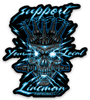 3 inch sticker reading Support Your Local Lineman