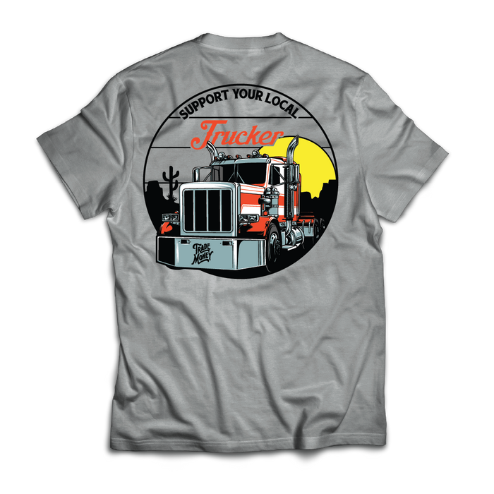 Trade Money Support Your Local Trucker graphic tee in grey frost, big and tall sizing