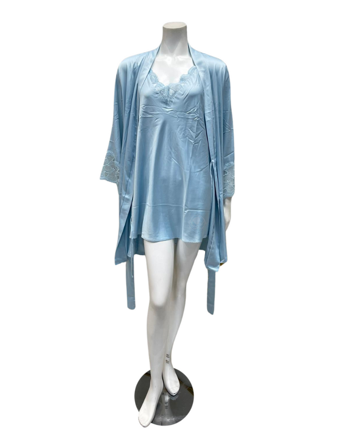Flora by Flora Nikrooz T90484 + T90482 Kit Blue Chemise & Kimono Set myselflingerie.com