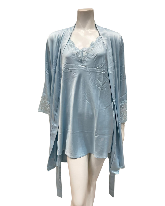 Flora by Flora Nikrooz T90484 + T90482 Kit Blue Chemise & Kimono Set myselflingerie.com