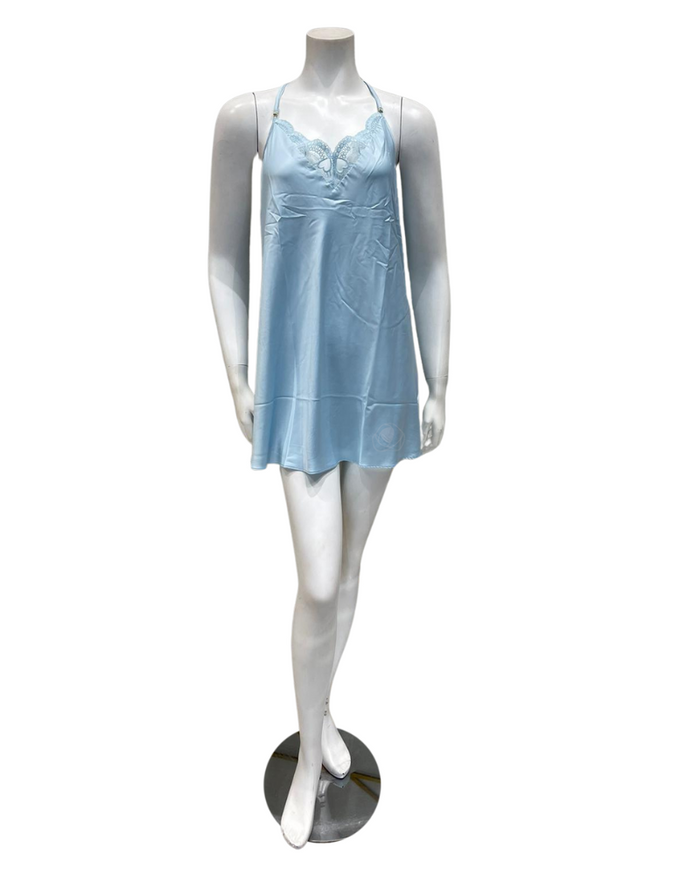 Flora by Flora Nikrooz T90484 + T90482 Kit Blue Chemise & Kimono Set myselflingerie.com