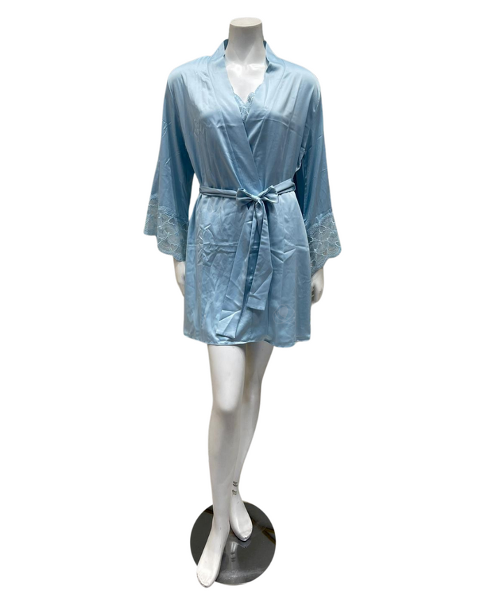 Flora by Flora Nikrooz T90484 + T90482 Kit Blue Chemise & Kimono Set myselflingerie.com