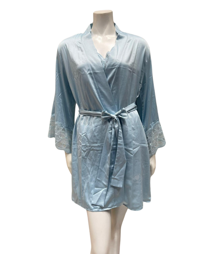 Flora by Flora Nikrooz T90484 + T90482 Kit Blue Chemise & Kimono Set myselflingerie.com