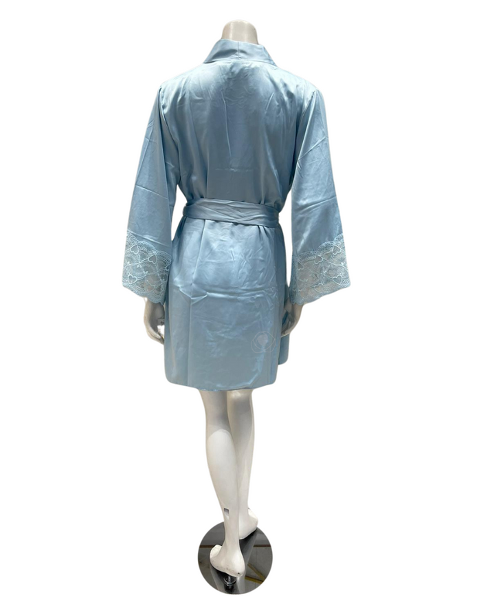 Flora by Flora Nikrooz T90484 + T90482 Kit Blue Chemise & Kimono Set myselflingerie.com