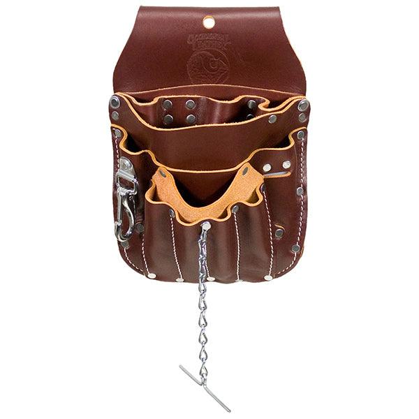 Occidental Leather telecom pouch in tan leather, angled view