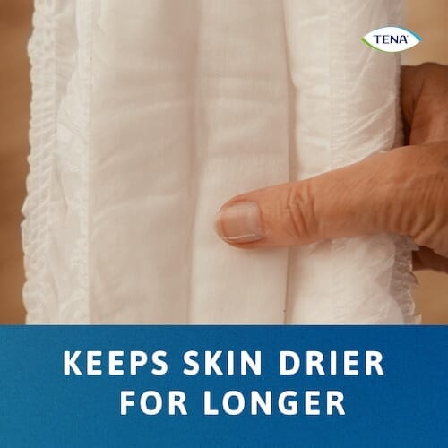 Diagram or packaging of TENA Proskin Pants Normal highlighting dimensions or features.