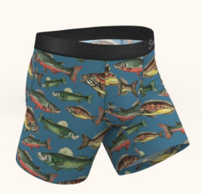Shinesty Catch of the Day Ball Hammock pouch underwear with fly in aqua fish print