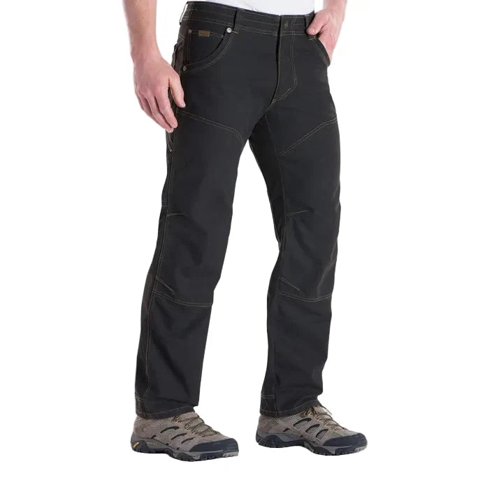 Kuhl The Law work pant in espresso brown, front view with articulated knees