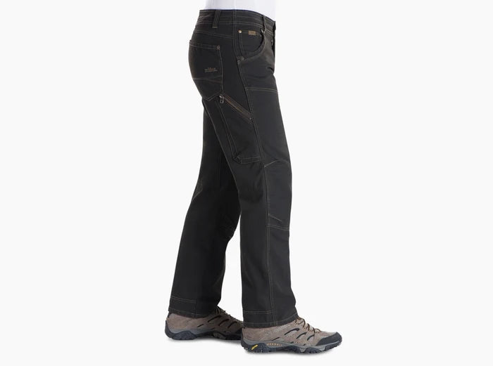 Side view of the Kuhl The Law pant in espresso showing the side seam and leg pocket