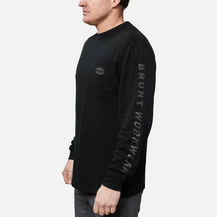 BRUNT Martin long sleeve pocket work t-shirt in black, alternate product view