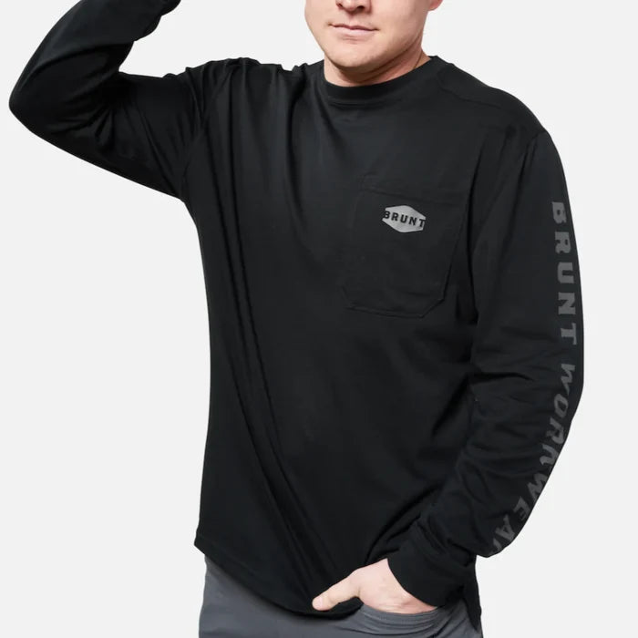 BRUNT Martin long sleeve pocket work t-shirt in black, additional product view