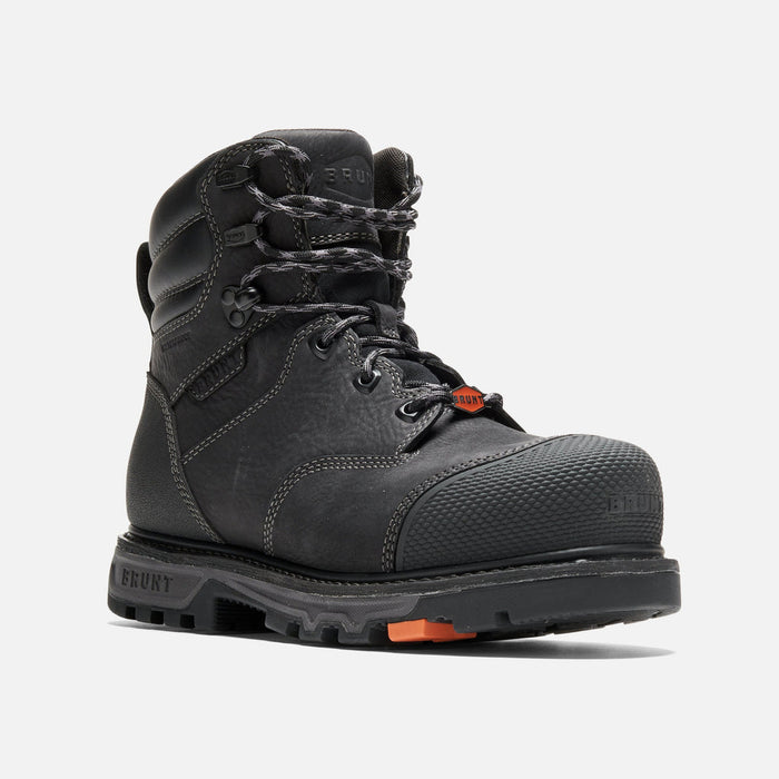 BRUNT Mulder welted work boot in black, alternate view of the leather upper and welt