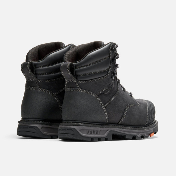 Detail view of the BRUNT Mulder welted waterproof composite toe boot in black leather