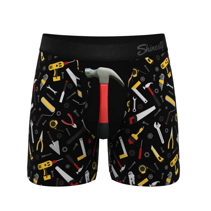 Shinesty Tool Belt Ball Hammock pouch underwear with fly in hammer and tools print