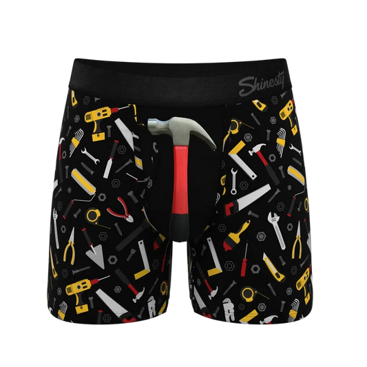 Shinesty Tool Belt Ball Hammock pouch underwear with fly in hammer and tools print