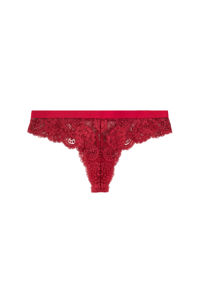 string fel kant rood lingerie