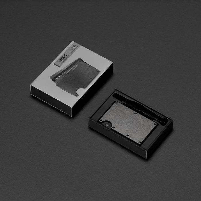 Stonewashed titanium Ridge wallet shown from above with the card stack