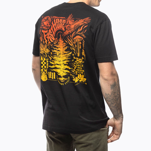 Fasthouse Tomahawk tee in black shown on a model, back view