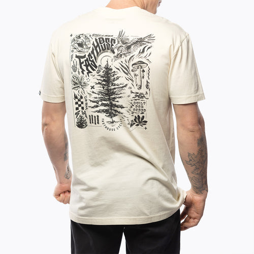 Fasthouse Tomahawk tee in natural shown on a model, back view