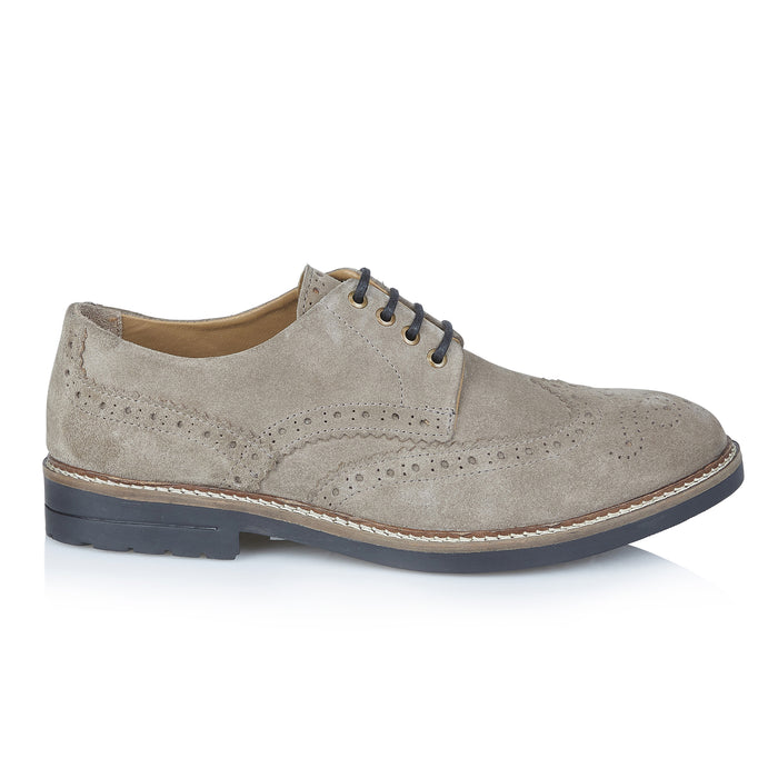 Tooting Suede Leather Smart Casual Brogue Shoes - Grey