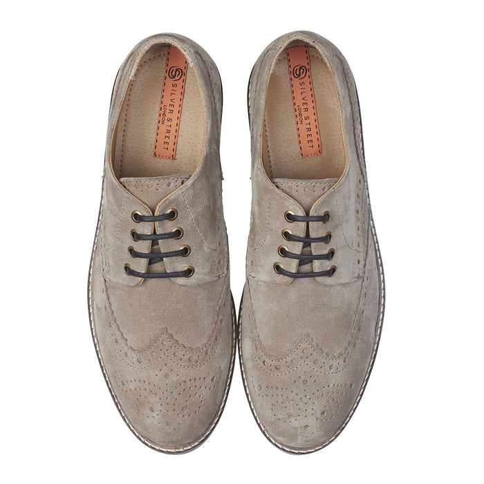Tooting Suede Leather Smart Casual Brogue Shoes - Grey