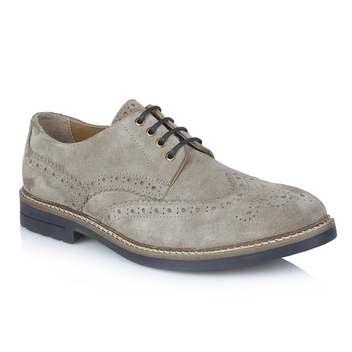 Tooting Suede Leather Smart Casual Brogue Shoes - Grey
