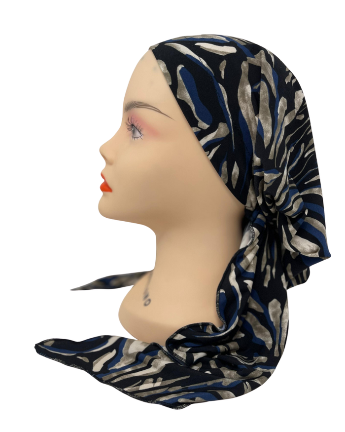 Triple Up BUL1023 Black/Navy/Beige Combo Print Unlined Pre-Tied Bandanna Myselflingerie.com