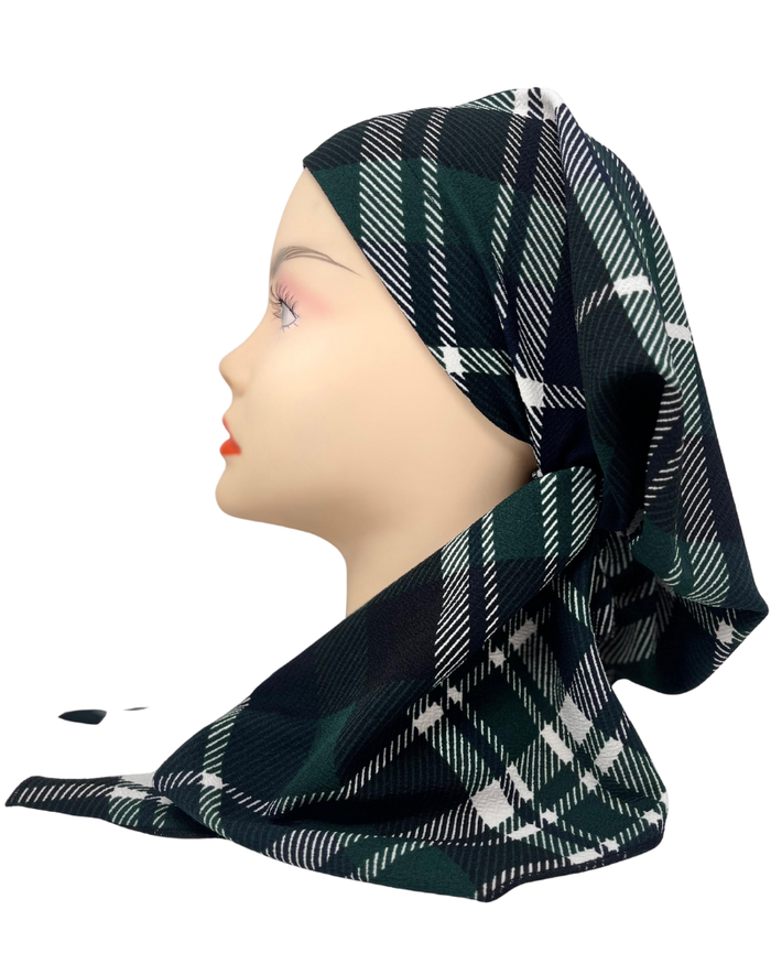 Triple Up BUL1064 Green &amp; White Plaid Unlined Pre-Tied Bandanna Myselflingerie.com