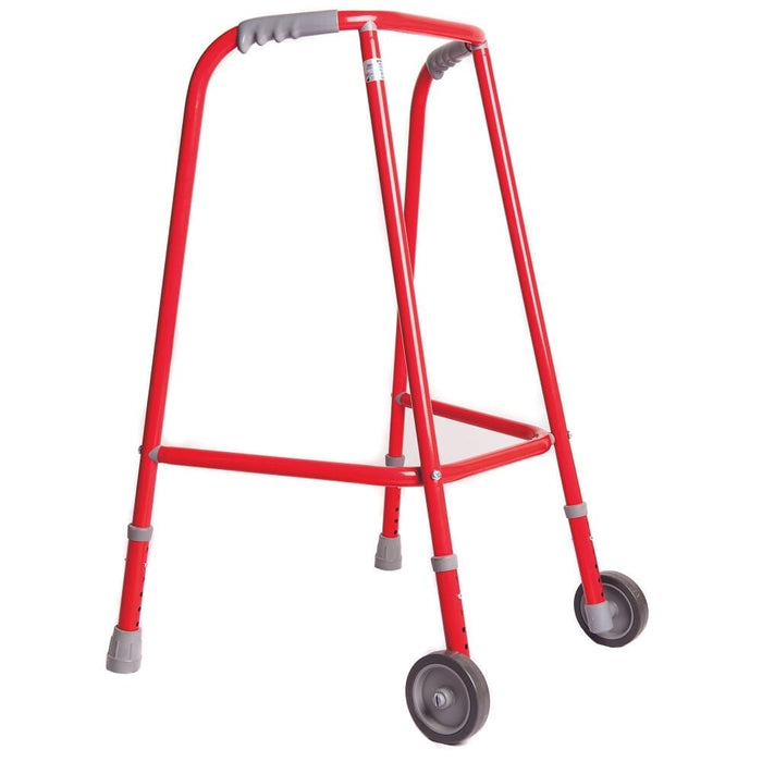 Trulife Adjustable Wheeled Walking Frame on a plain background with two front wheels, two rear ferrules and both upper and lower handgrips.