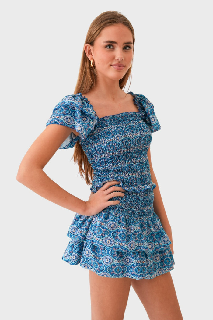 "Tulum" ruffle top blue