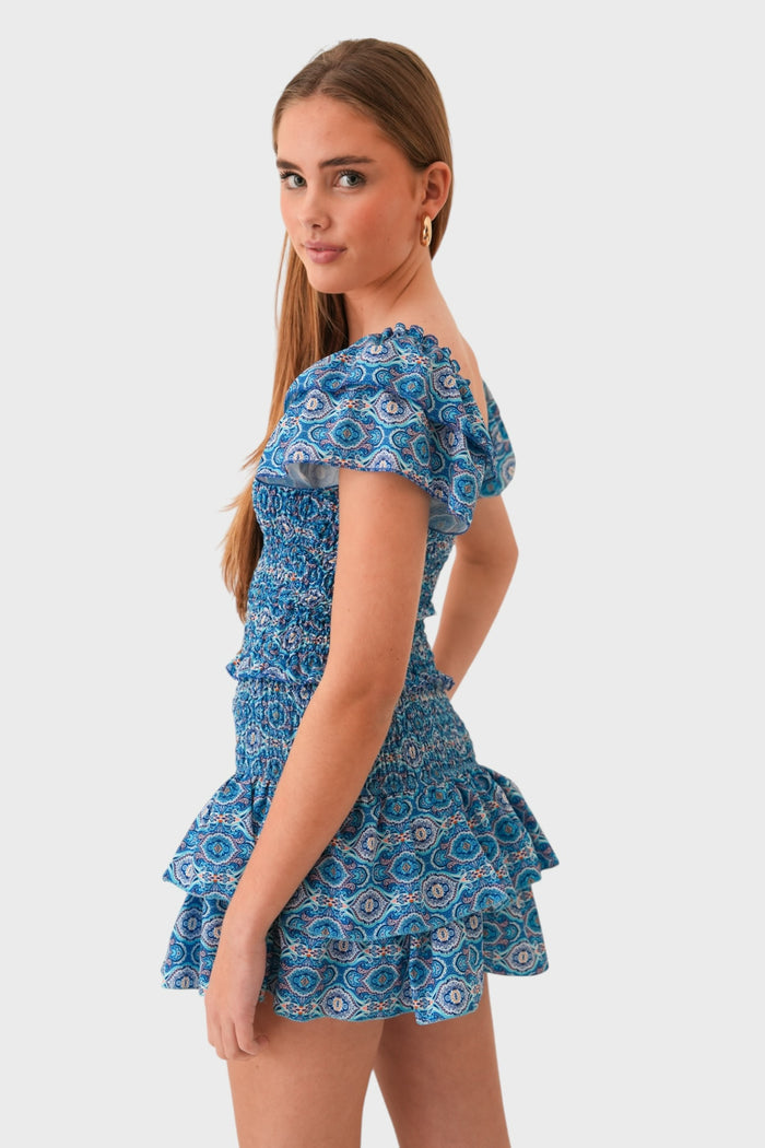 "Tulum" ruffle top blue